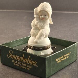 Dept 56 Snowbabies I'll Ring For You Bisque Hinged Trinket Box 68928 Retired Vtg